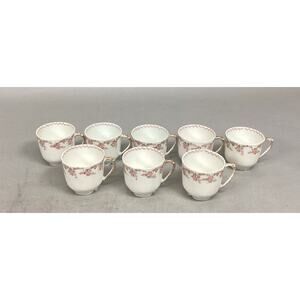 Set Of 8 Elite Works Higgins & Seiter NY Limoges France Pink Floral Tea Cups